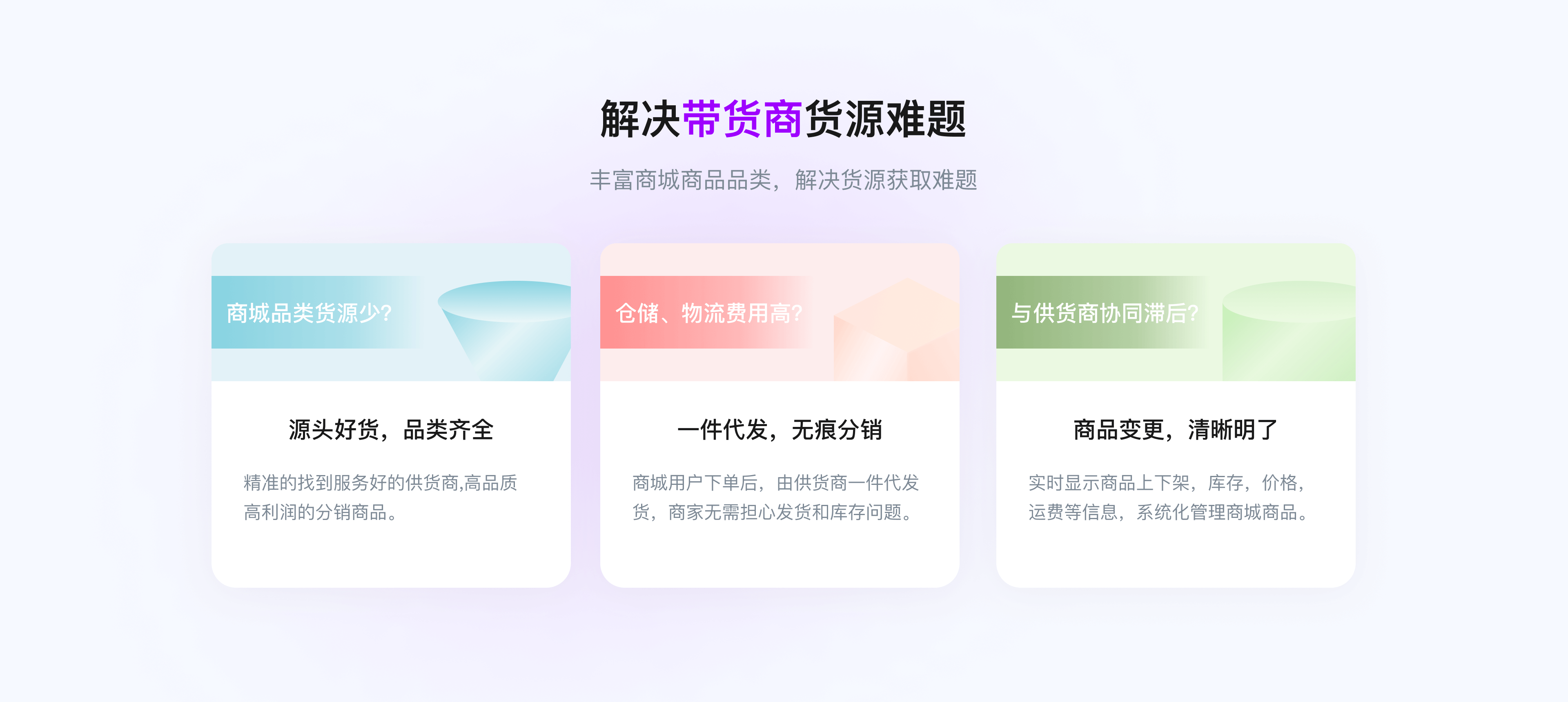 解决带货商货源难题 丰富商城商品品类，解决货源获取难题